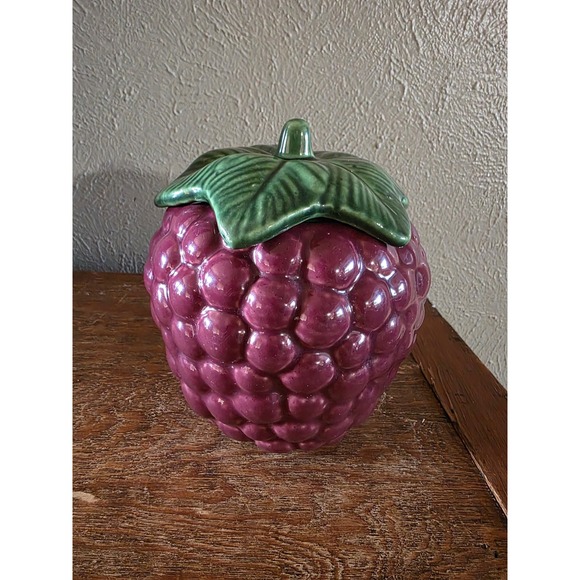Vintage Other - Vintage Ceramic Raspberry Lidded Jar Pink Fruit Canister Kitsch Decor 5" kitchen